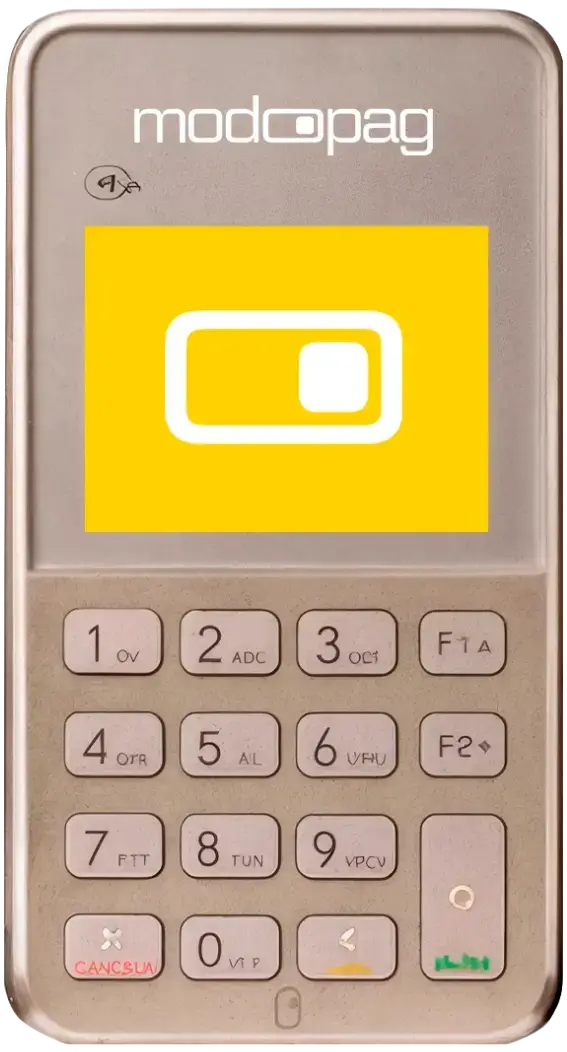 Foto da Modo Mini, maquininha compacta sem aluguel e ideal para MEI, autônomos e CNPJ.