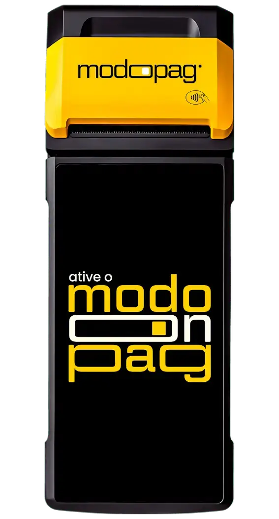 Imagem da Modo Smart, maquininha avançada com menores taxas, garantia vitalícia e vendas em até 18x.