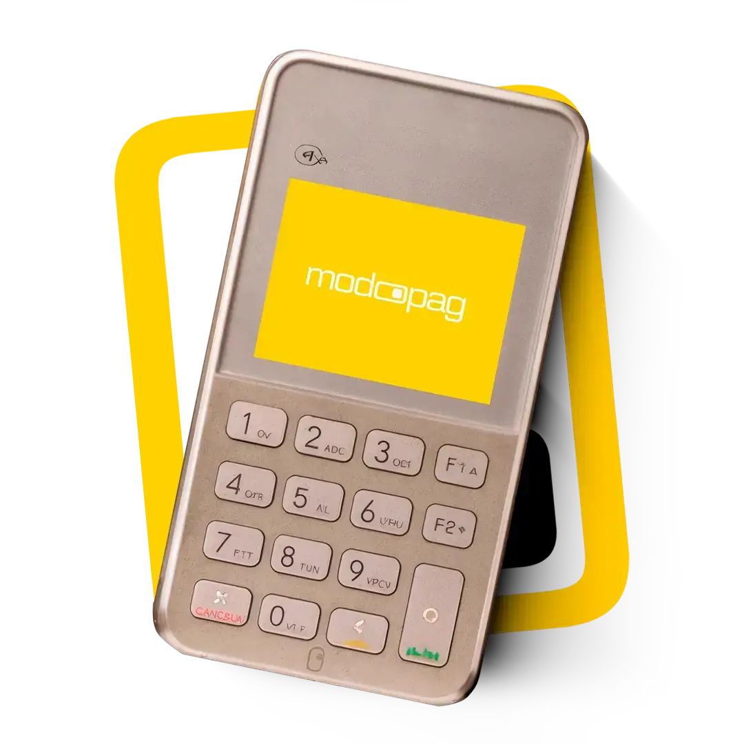 Maquininha modo MINI com design compacto, chip com internet, Wi-Fi integrado, frete grátis e suporte humanizado